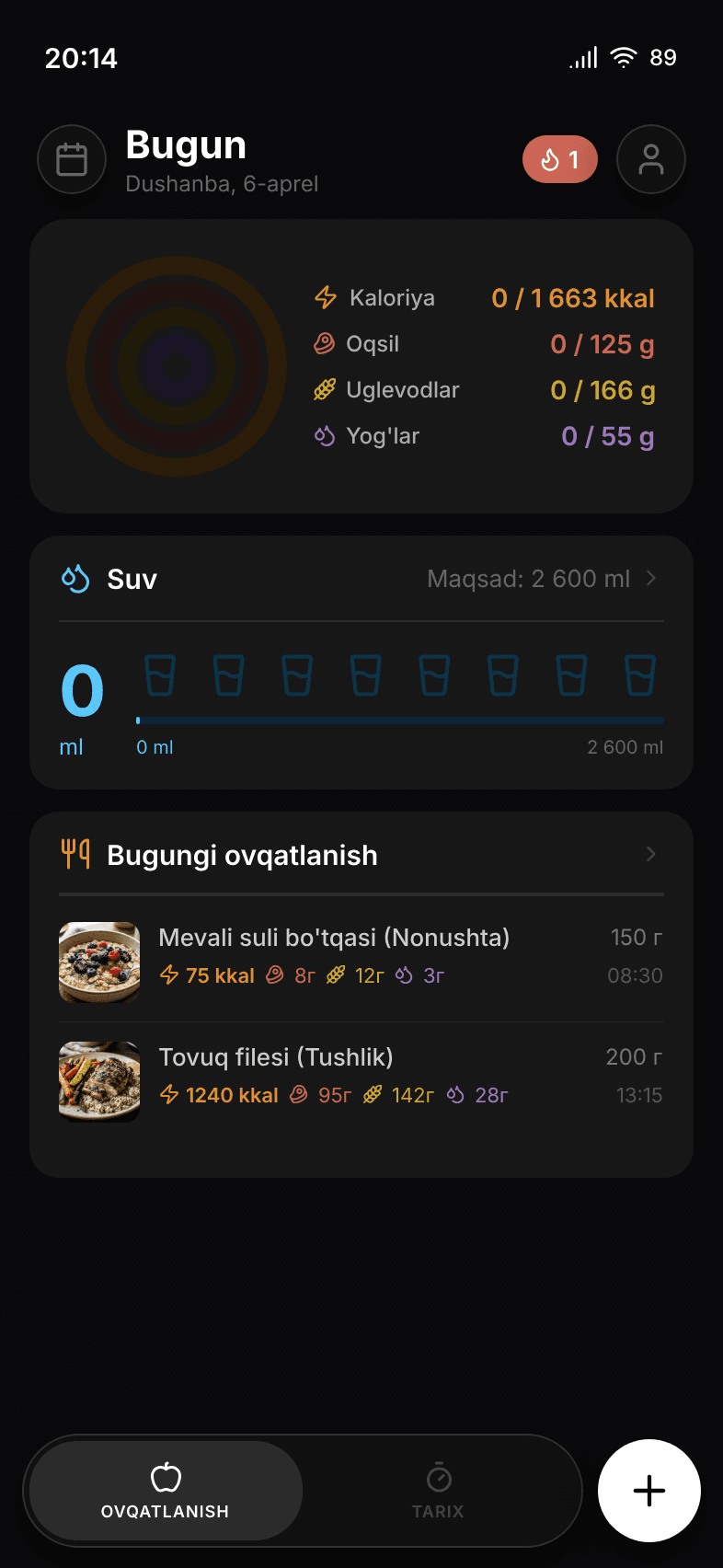 Calify ilovasining bosh ekrani